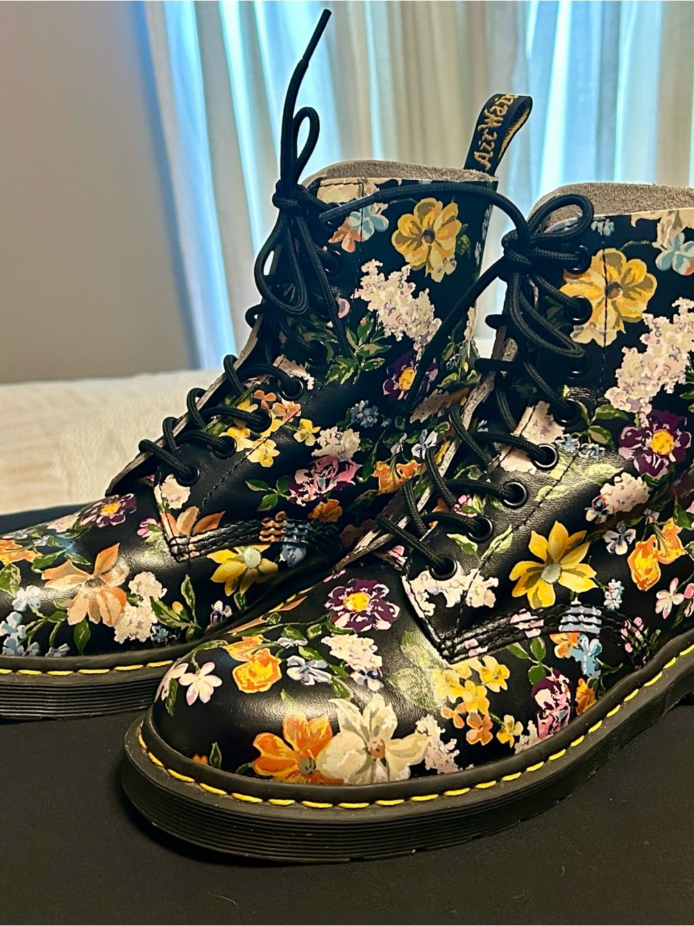 Dr. Martens Black Floral Lace-Up Boot, 9 - Picture 1 of 11